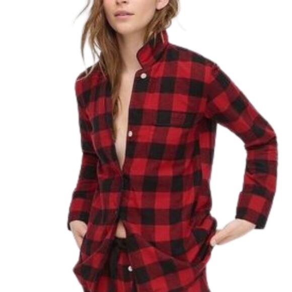 J. Crew Red & Black Buffalo Check button front Pajama Shirt NWT Size Sma…